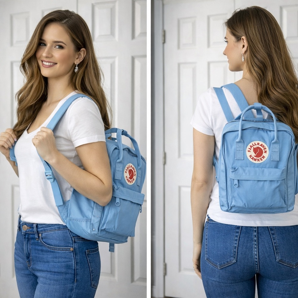 Backpack: Fjällräven Kånken Backpack Light Blue | Classic Fox Logo | Authentic